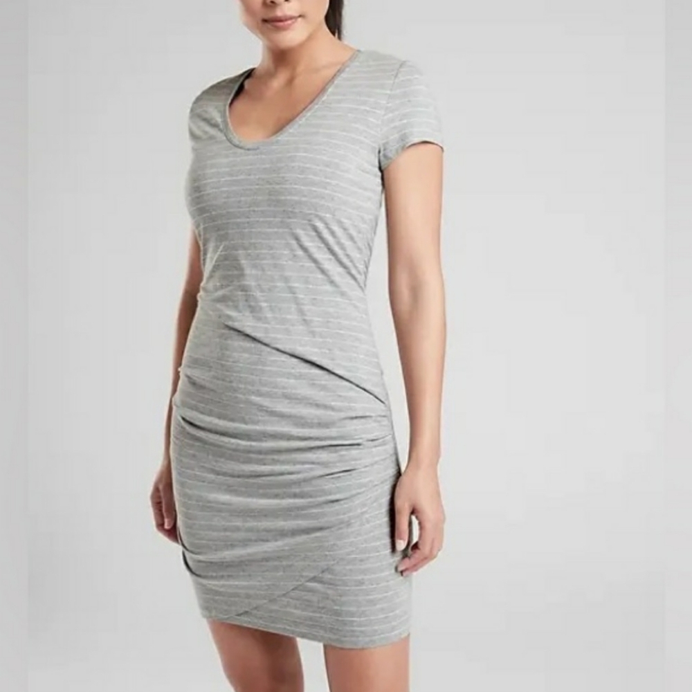 Athleta Gray & White Central Stripe Knit Dress